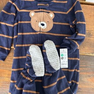 Carter's Blue and Brown Bear Fleece Footie